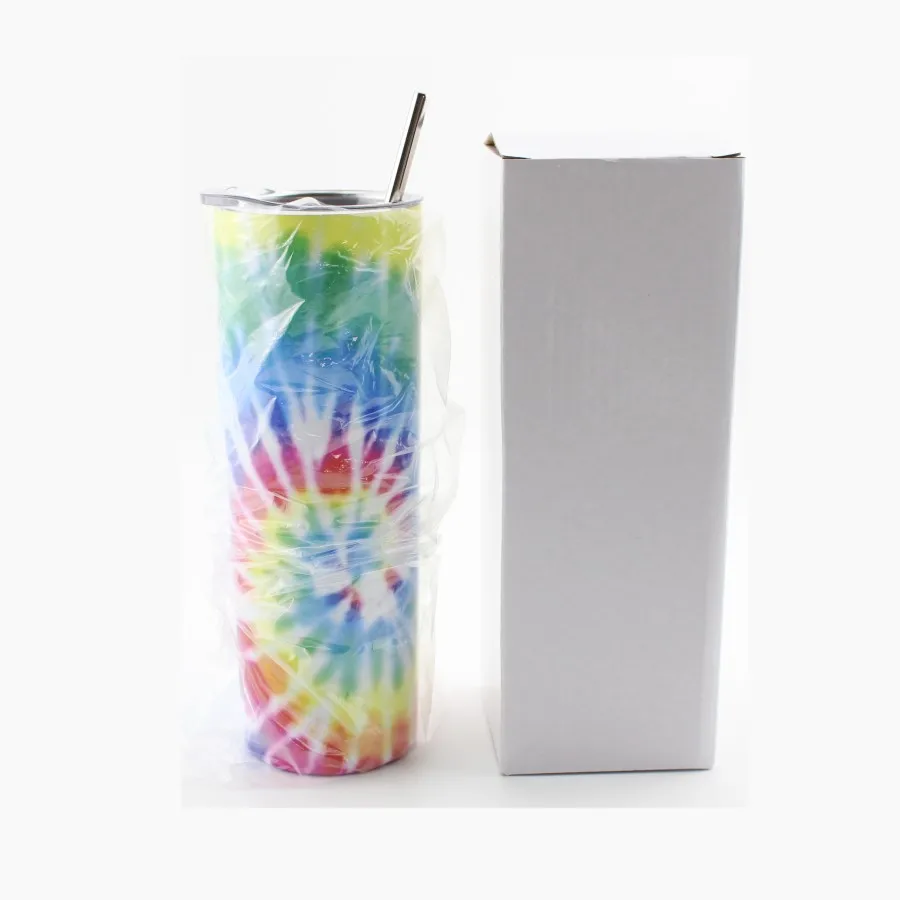Новый 3D Tie-Dye Радуга 20 унций Тощий стакан чашка с крышкой уплотнения и соломы 304