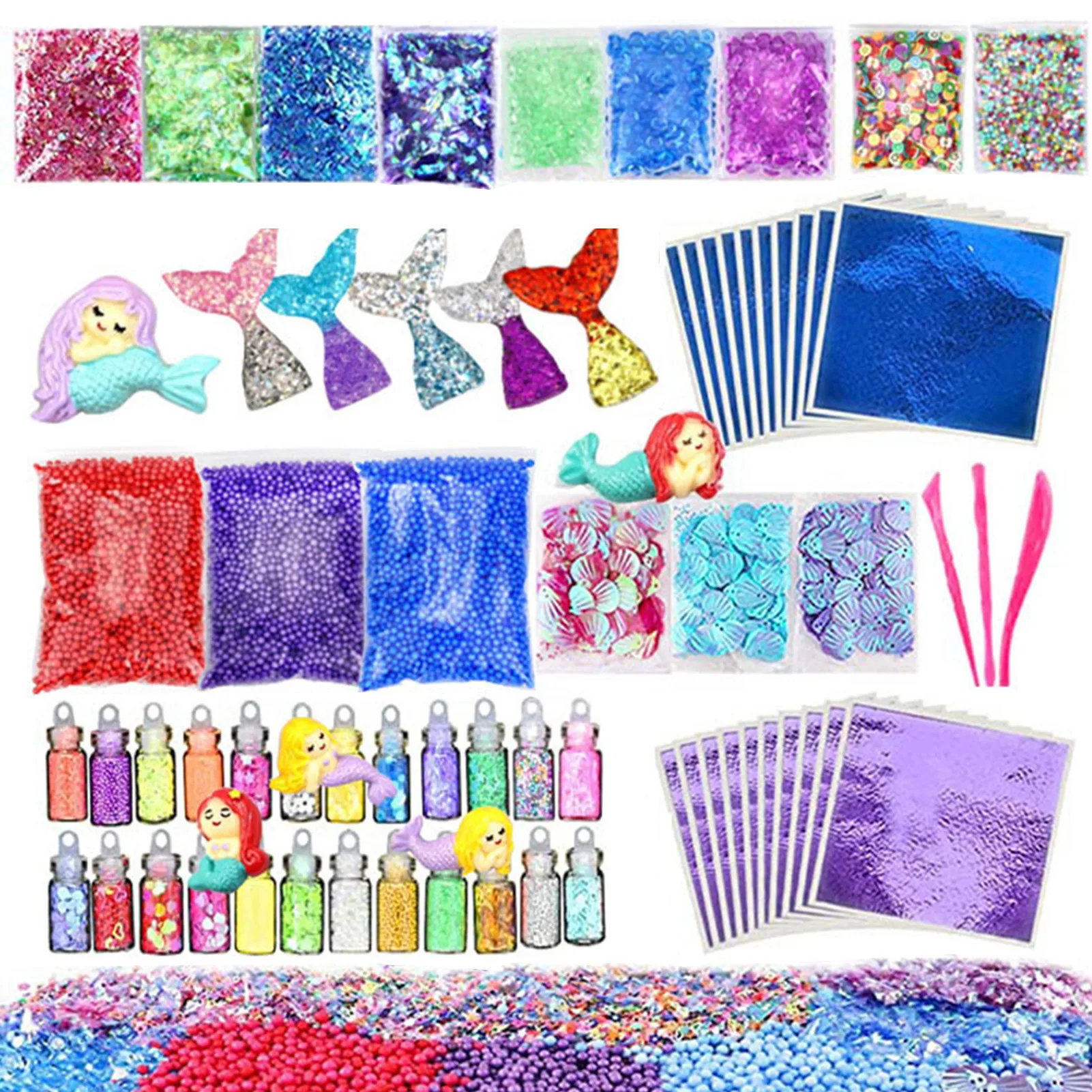 

72PCS Slime Kit Mermaid DIY Making Fluffy Slime Complete Supplies KIT Slime Charms Glitter Jars