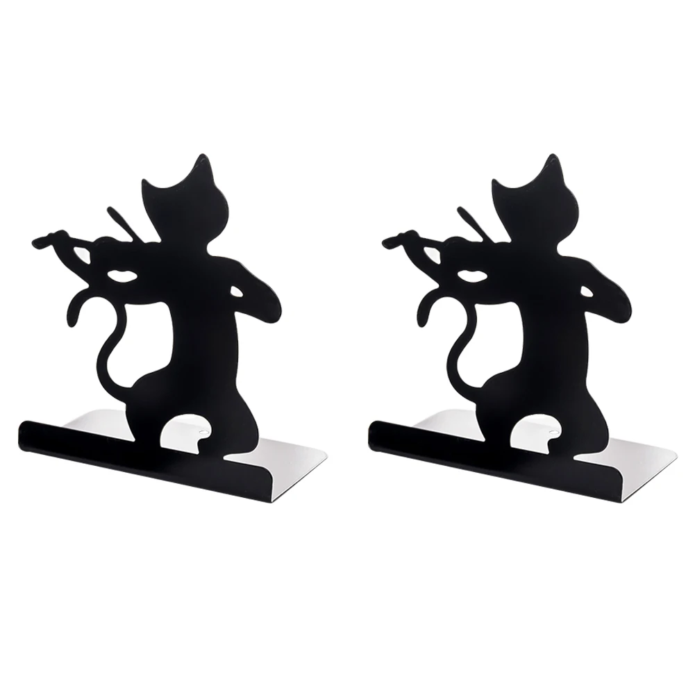 1 Pair Catalogs Practical Free Standing Cute Kawaii Black Desktop Iron Magazines Non-skid Home Office Cat Bookend Decorative |