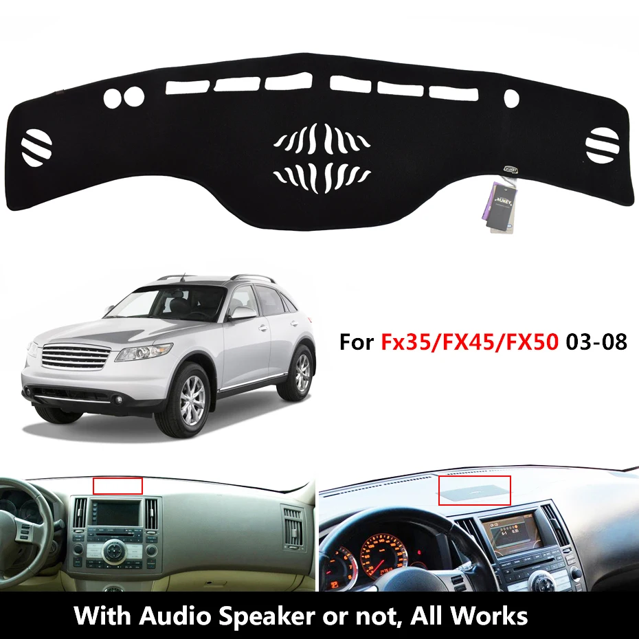 For FX35-LHD 03-08 Автомобильный коврик для приборной панели Infiniti FX35 FX45 FX50 S50 G25 G35 G37 Q40 Q60 приборной панели защитный лист ковер Стайлинг - Название цвета: For FX35-LHD 03-08