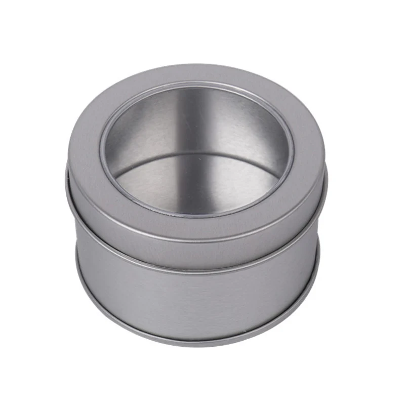 Оловянная коробка для хранения круглой формы с прозрачной крышкой и окошком