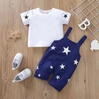 baby boy clothes set summer suits soft short sleeve solid t shirt tops star suspenders pants 2pcs infant toddler clothing