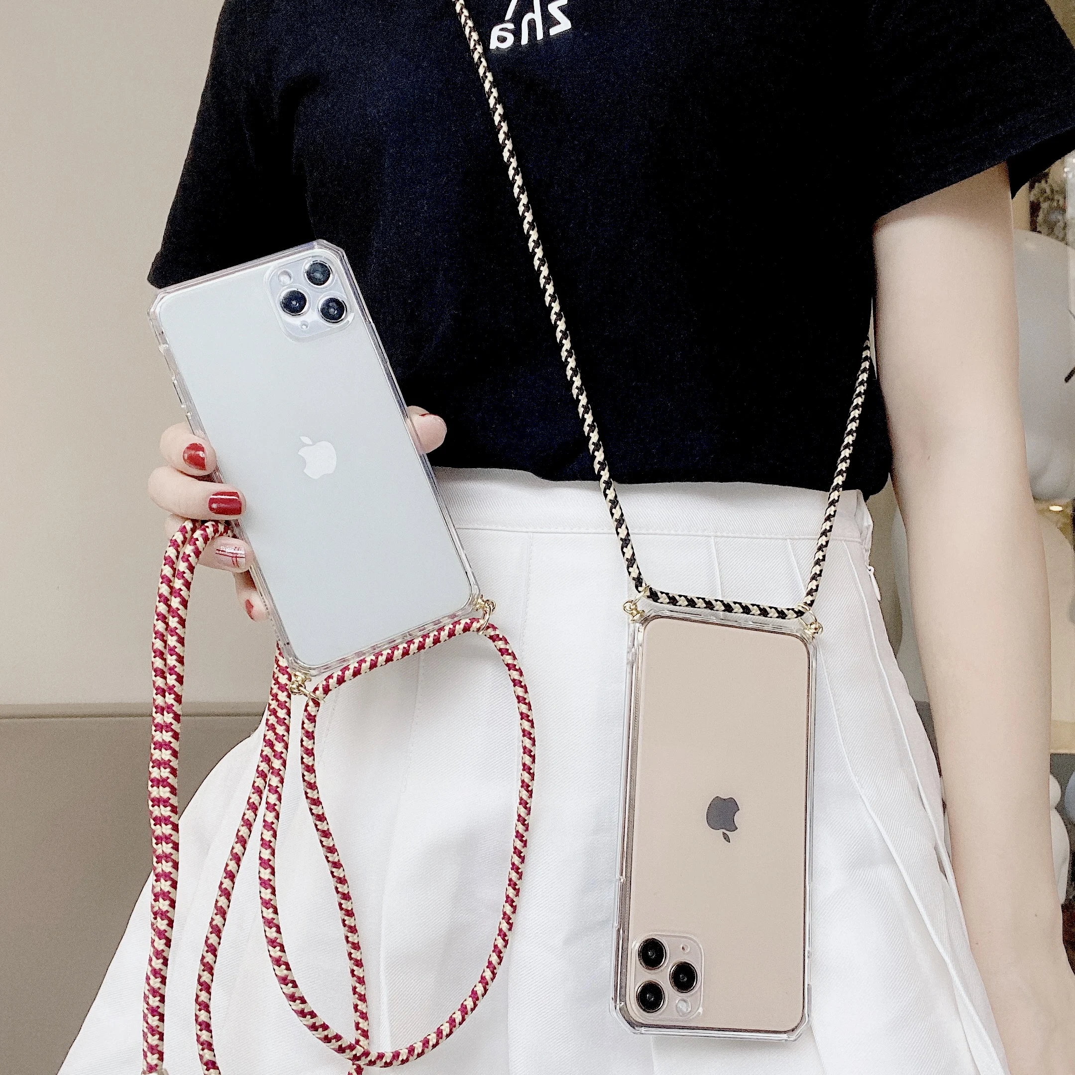 Прозрачный мягкий чехол lozenge из ТПУ для iphone11 7 6 8 Plus X XS 11Pro MAX XR SE 2020 с ремешком на
