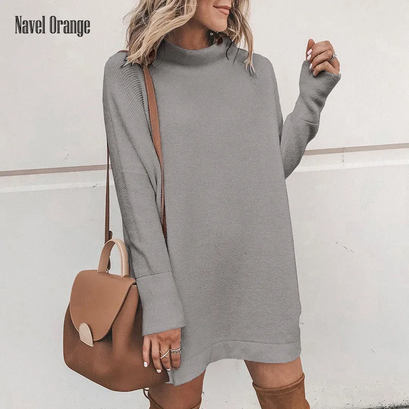 

Женское однотонное мини-платье с длинным рукавом, свободное повседневное Дамское Платье с круглым вырезом, милая уличная одежда, Прямая пос...