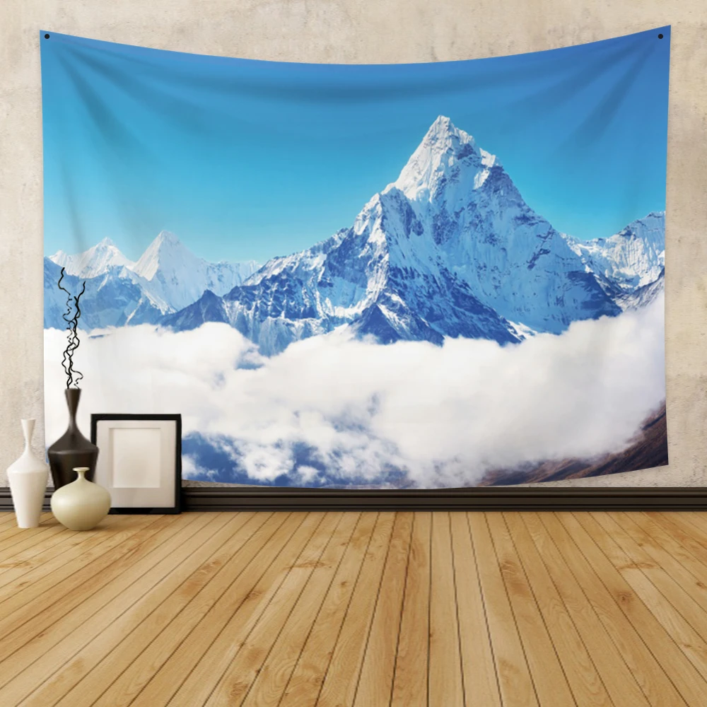 

Laeacco Snow Mountain Tapestry Sea Of Clouds Wall Hanging Bohemian Beach Mat Polyester Thin Blanket Yoga Shawl Mat Blanket