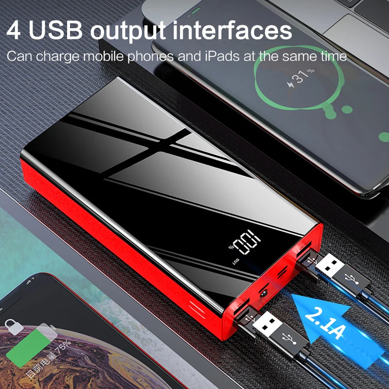 Портативное зарядное устройство с 4 USB-портами 40000 мАч быстрая зарядка внешний