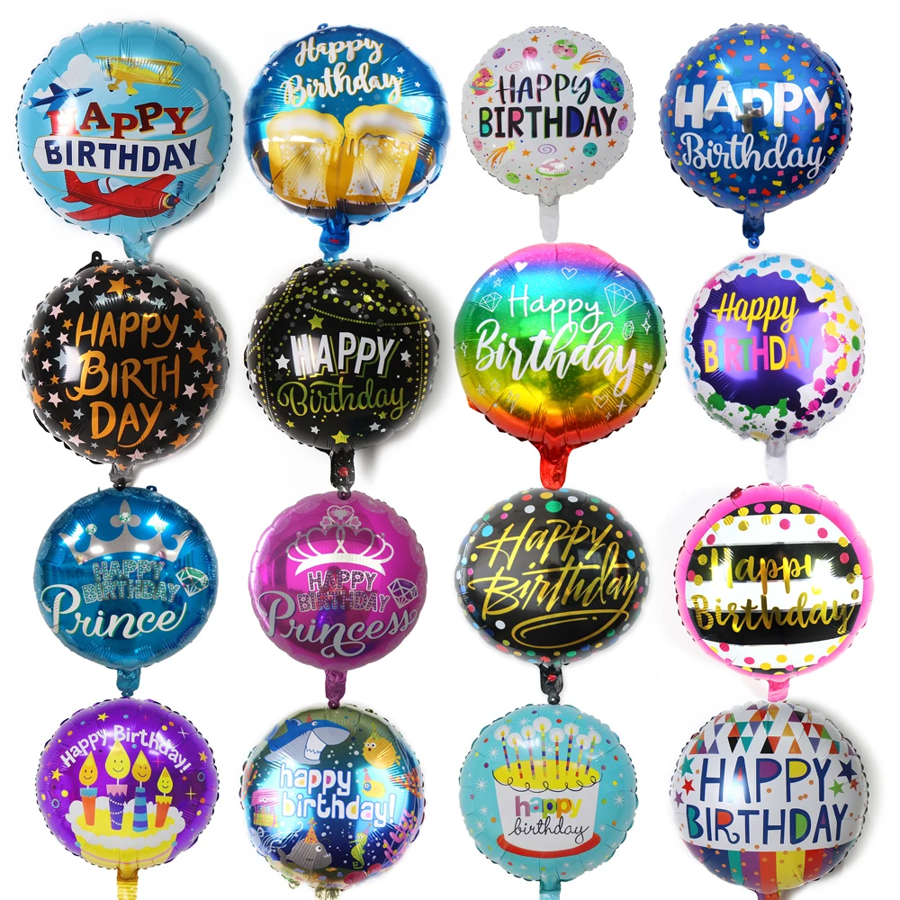 

18inch 7pcs Birthday theme Foil Balloons Helium Round Balloon Adult Happy Birthday Party Decoration Kids Baby Shower Globos