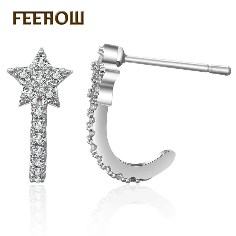 FEEHOW в форме звезды кубический цирконий простые милые серьги для женщин свадьбы