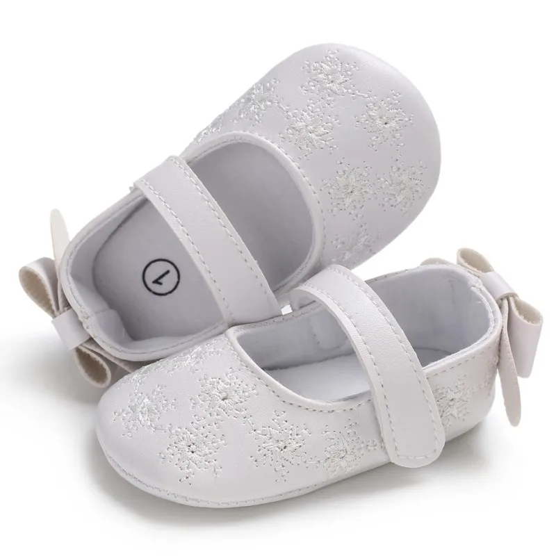 

Fashion Princess Baby Girls Shoes Newborn Infant Toddler Bow Pu Leather embroidery Flower First Walker Prewalkers