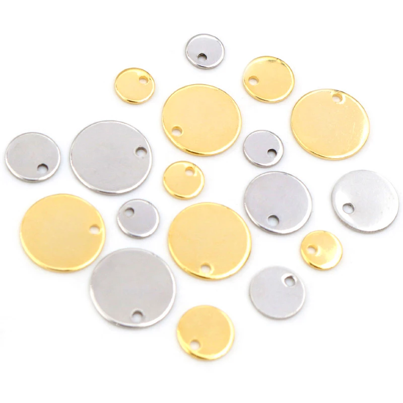 

6 8 10 12 15 18 20 25mm No Fade Charms 316 Stainless Steel Gold Plated Round One Hole Charm DIY Necklace Pendant Jewelry Finding
