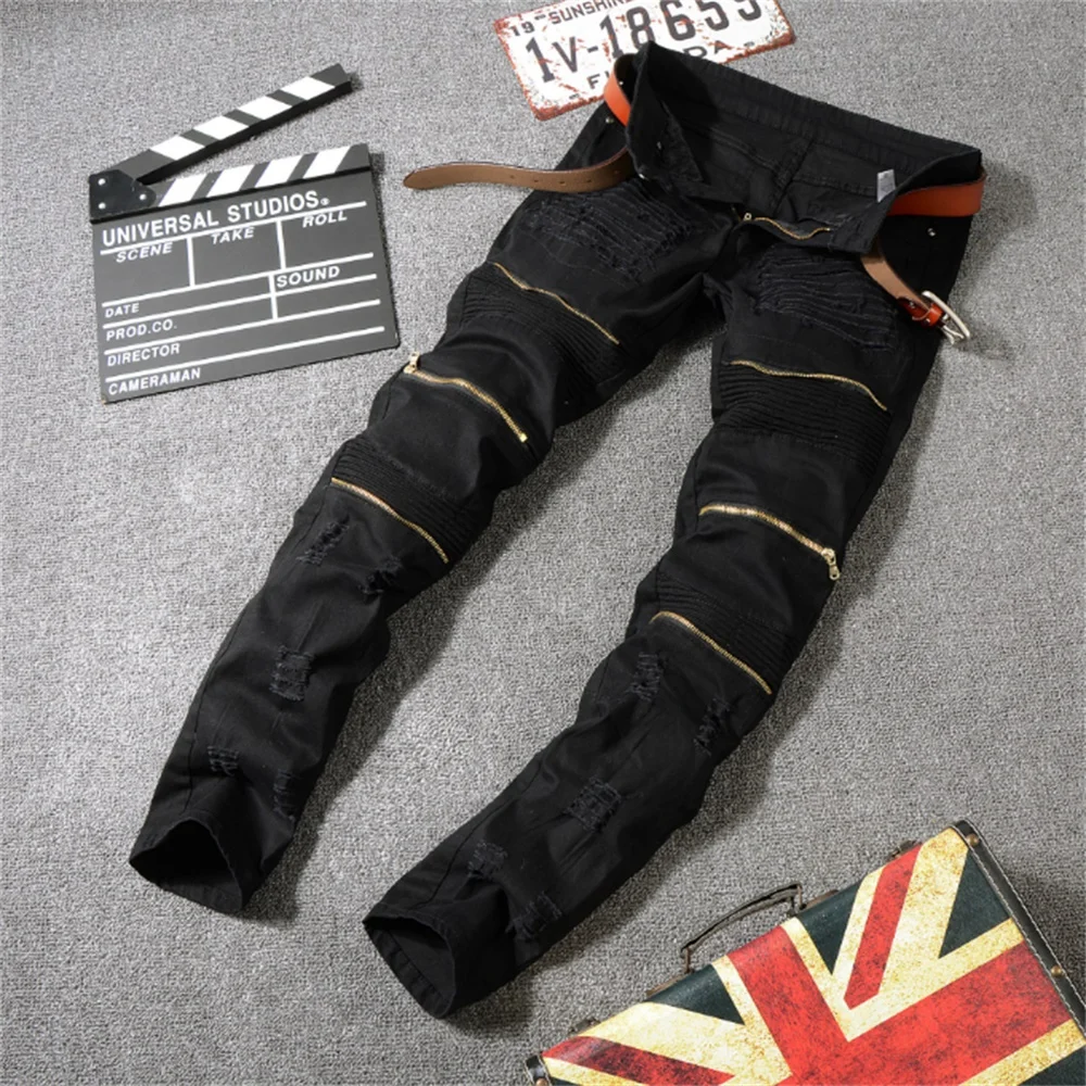 EH · MD®Мужские поцарапанный деним брюки модный тренд, с помощью застежки-молнии с карманами 2020 красный Узкие повседневные джинсы прилива от AliExpress WW