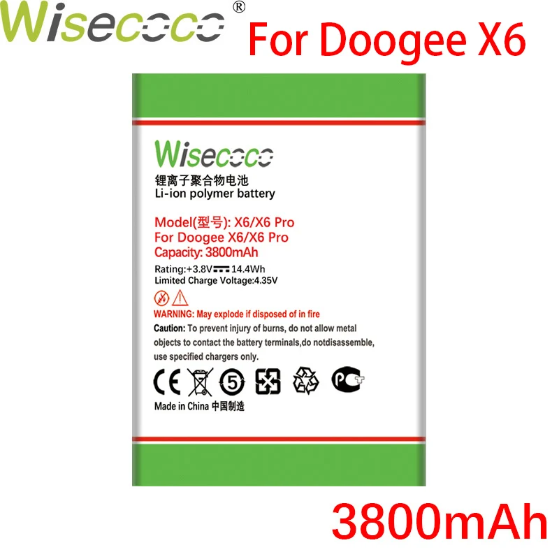 

WISECOCO 3800 мАч Батарея Для DOOGEE X6 X6 Pro мобильный телефон в наличии Высокое качество Батарея + номер для отслеживания