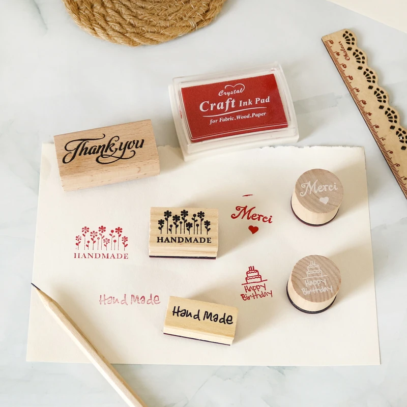 1 шт Маленькая деревянная резиновая печать с днем рождения ручной работы DIY