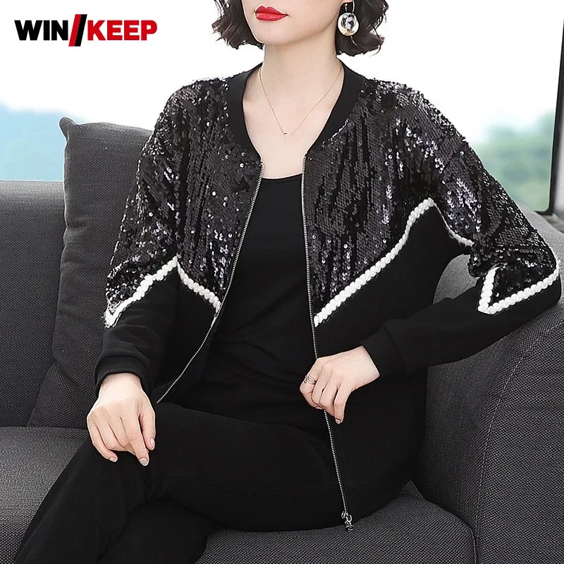 

2021 новые женские спортивные повседневные комплекты одежды пальто в Корейском стиле со вставками; Модные спортивные штаны комплект из двух ...