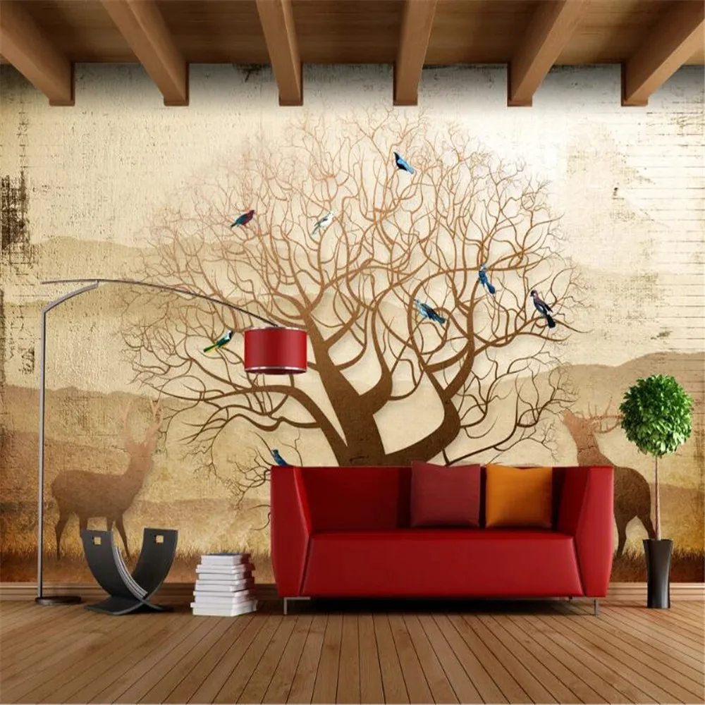 

Milofi custom wallpaper wallpaper large mural photo retro nostalgic forest big tree elk TV background wall