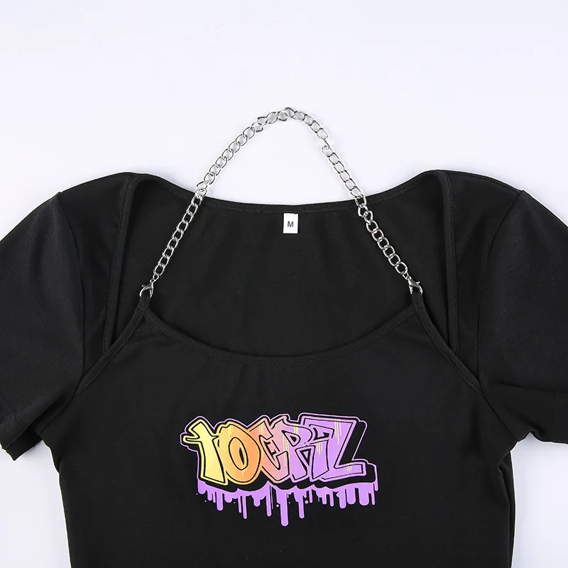 Женские летние свободные повседневные топы с лямкой на шее черная футболка