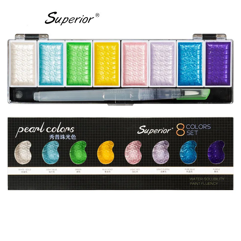 5/8 цветов перламутровый акварельный пигментный набор краски металлический
