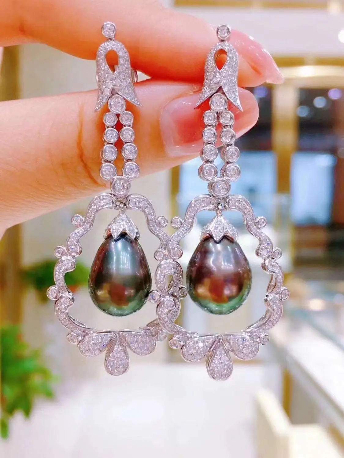 

D526 Pearl Earrings Fine Jewelry 925 Sterling Silver Water Drop Shape Nature Black Pearls Drop Dangle Earrings for Women