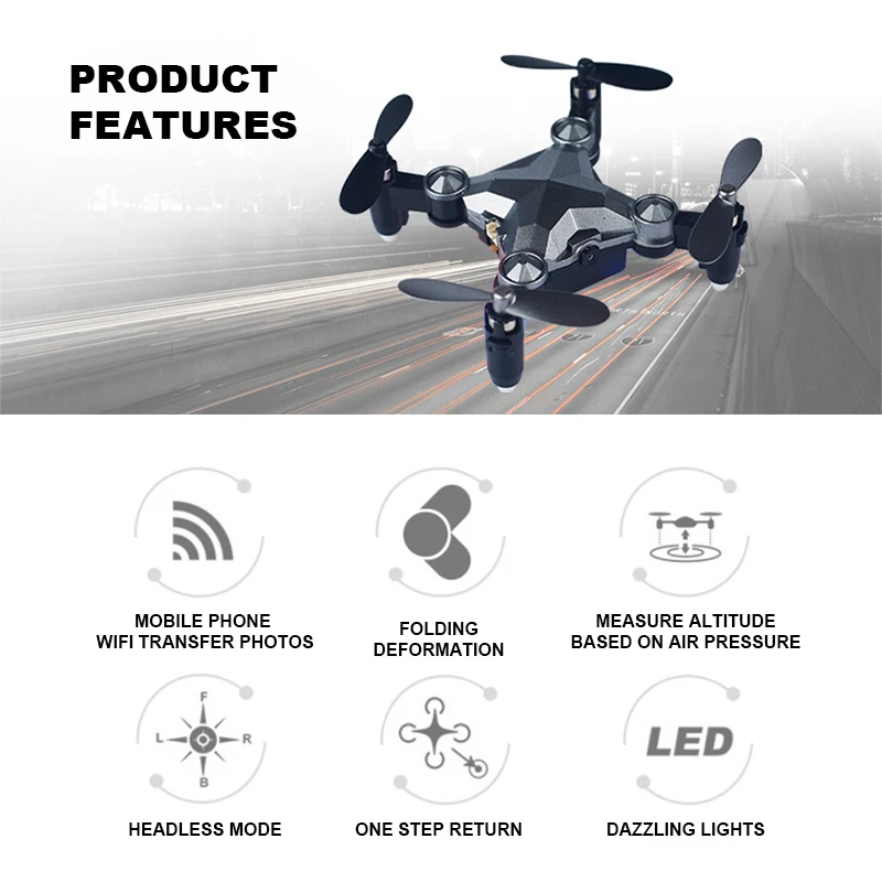 

Folding Unmanned Aerial Vehicle Travel Watch Four-axis Remote Control Intelligent WIFI Mini Folding Gravity Induction Drone