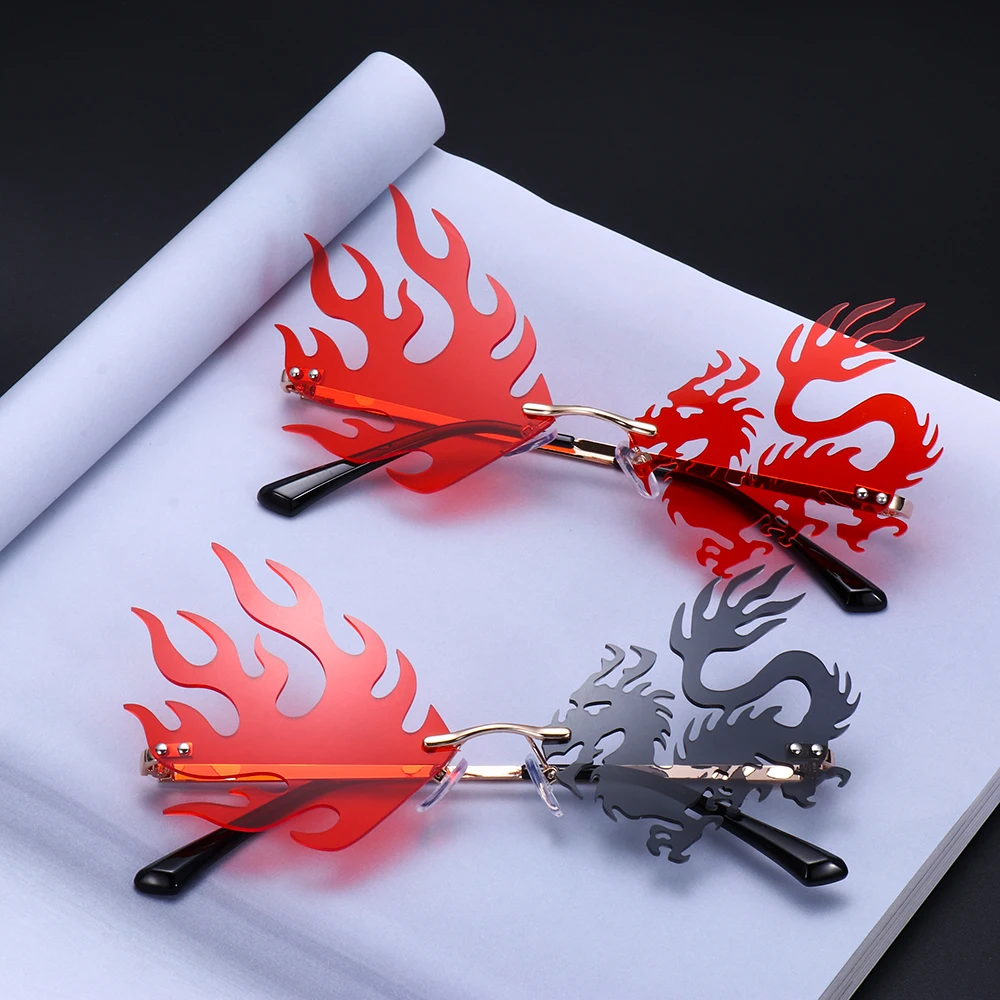 

Rimless Punk Sunglasses Women Fashion Unique Flamed Dragon Sun Glasses Men Red Black 2021 Eyeglasses Shades gafas de sol