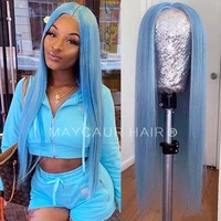 maycaur light blue lace front wigs long straight hair wigs for black women synthetic lace front wigs with natural hairline