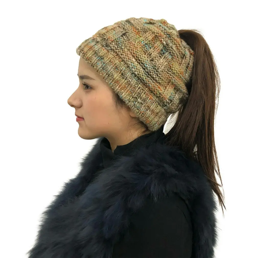 

Women Ponytail Beanie Stretch Knitted Crochet Beanies Winter Warm Hats For Women Hats Warm Lady Messy WH204S