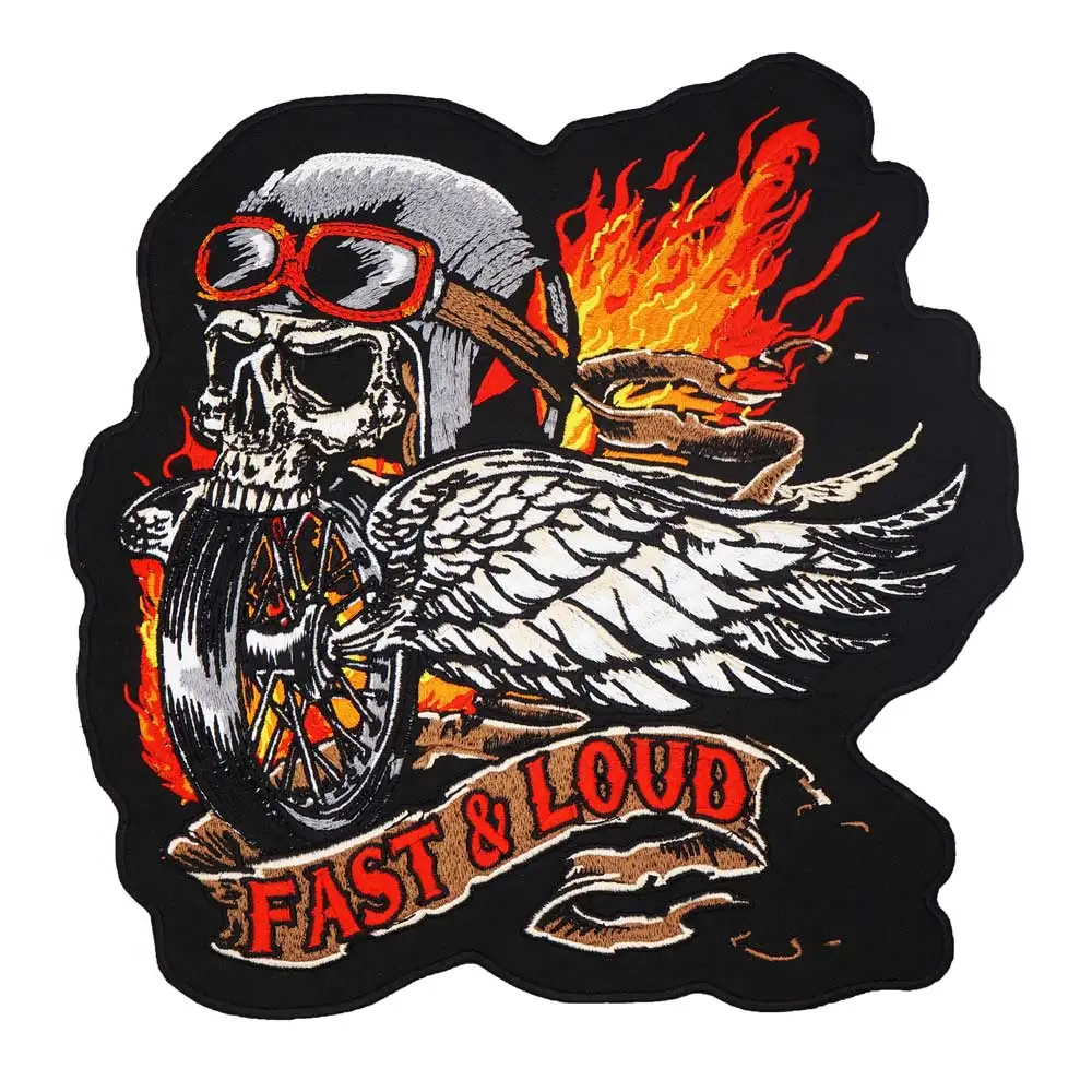 Быстрый и громкий череп байкера вышитый ярлык панк байкерские нашивки наклейки