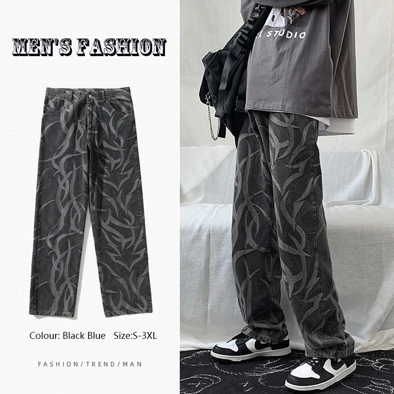 

American High Street Retro Pants Straight Loose Jeans Men's Brand Clothing Fashion Men's Streetwear джинсы для мужчин Pantalon