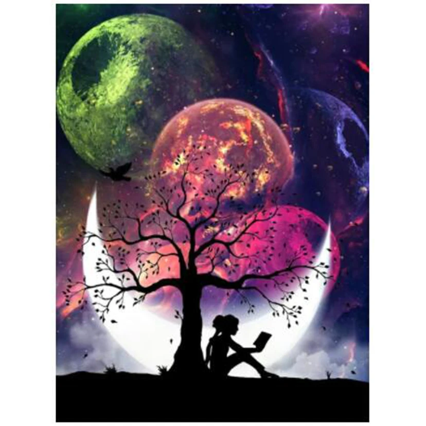 

Diamond Painting Universe&Hurman Cross Stitch Diamond Embroidery Moon Landscape Rhinestone Picture Mosaic Handicraft WG3328