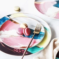 ceramic dinner plate painting 8 10 inch gold inlay colorful cloud dinnerware steak salad snack cake dessert tray tableware