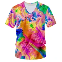 cljm hip hop v neck tshirt man short sleeve tees mens colorful pattern oil painting totem 3d printing harajuku short sleeve top