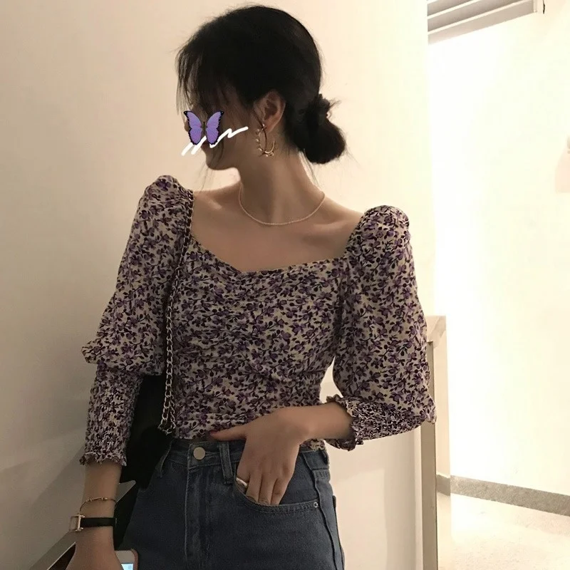 

Топ с воротником женский летний в Корейском стиле в западном стиле стройнящий французский Джокер для девушек короткий с воротником