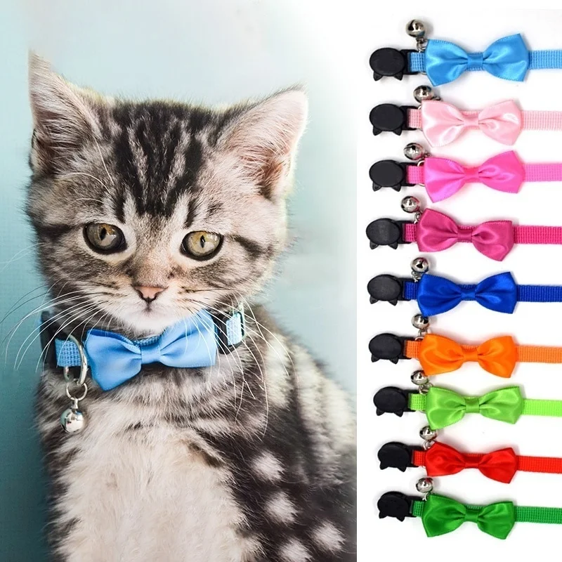 

1pcs Pet Dog Collars Cats Necklace 9 Colors Collar Safety Bow Tie Collars for Pets Bells Kitten Cat Neck Products