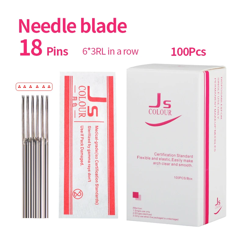 

Microblading Manual Needles 100pcs Semi-permanent Disposable Blade Fog Eyebrow 18 Pin Flat Head Row Easy Click Tattoo Needle