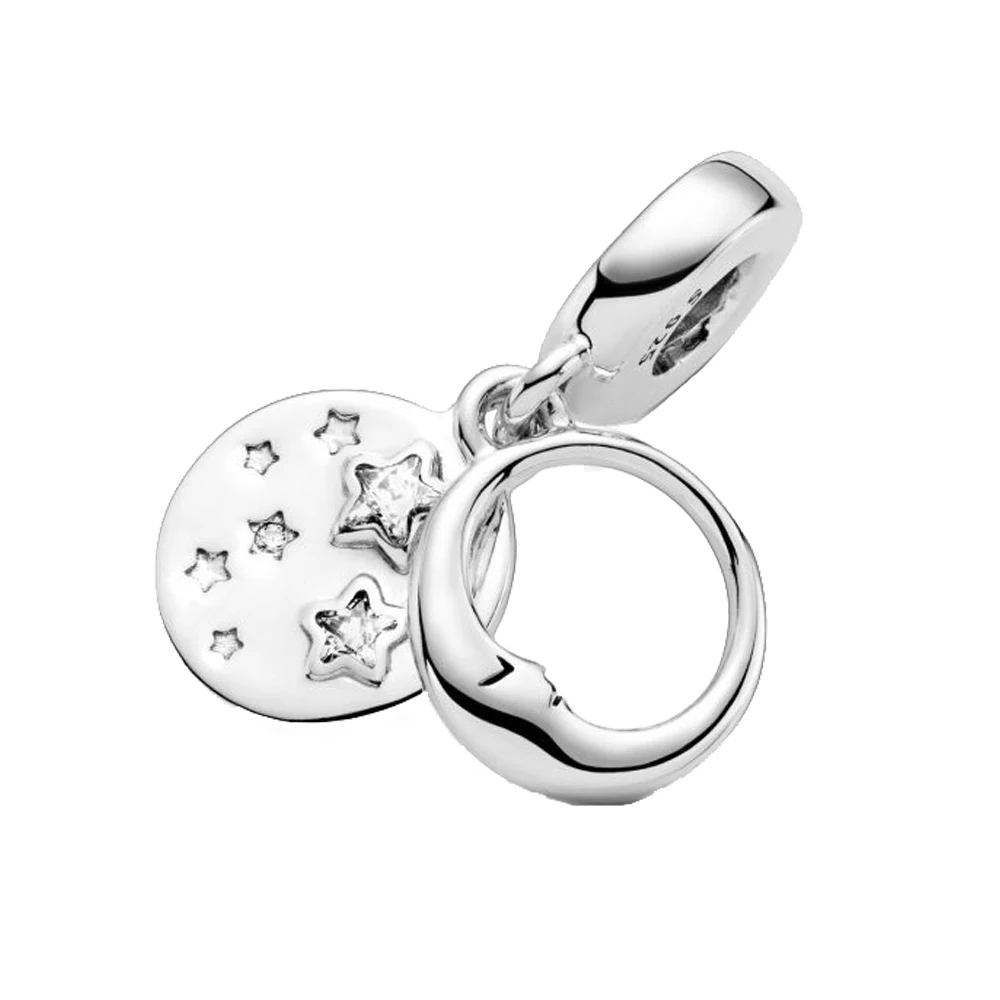 

2021 Winter New 925 Sterling Silver Beads Sleeping Moon & Stars Dangle Charm fit Original Pandora Bracelet Christmas Jewelry