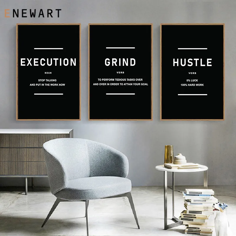 

Office Decor Motivation Canvas Painting Art Hustle Grind Execution Success Wall Picture Entrepreneur Quote Prints and Posters