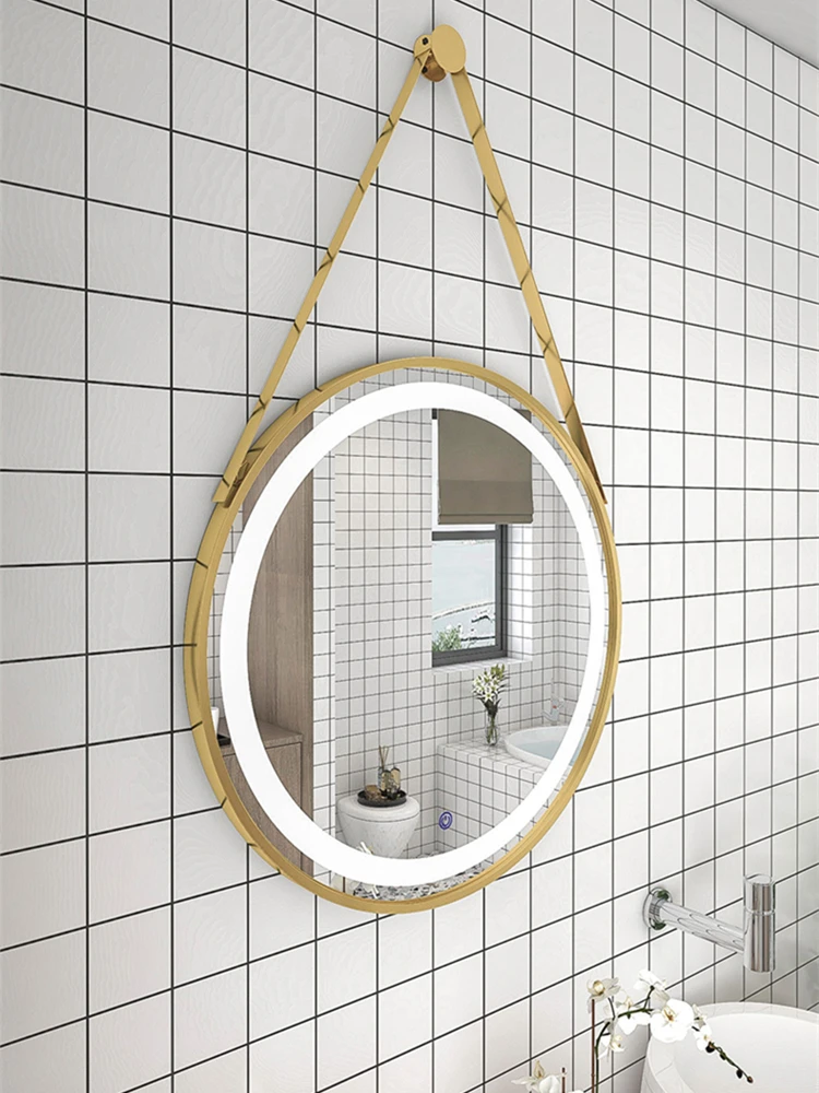 

Round LED Bathroom Mirror Home Decoration Metal Frame Makeup Mirror 3 Color Adjustable Wall Decor Mirrors Espelho Gift For Girl