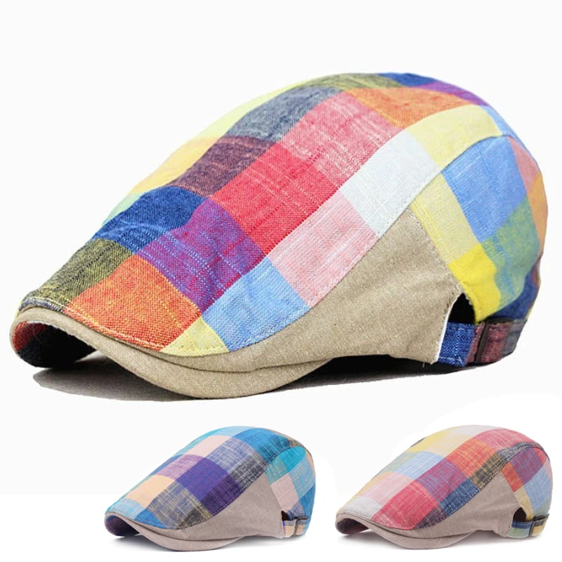 

Кепка-берет унисекс, весенне-летняя, разноцветная, в клетку