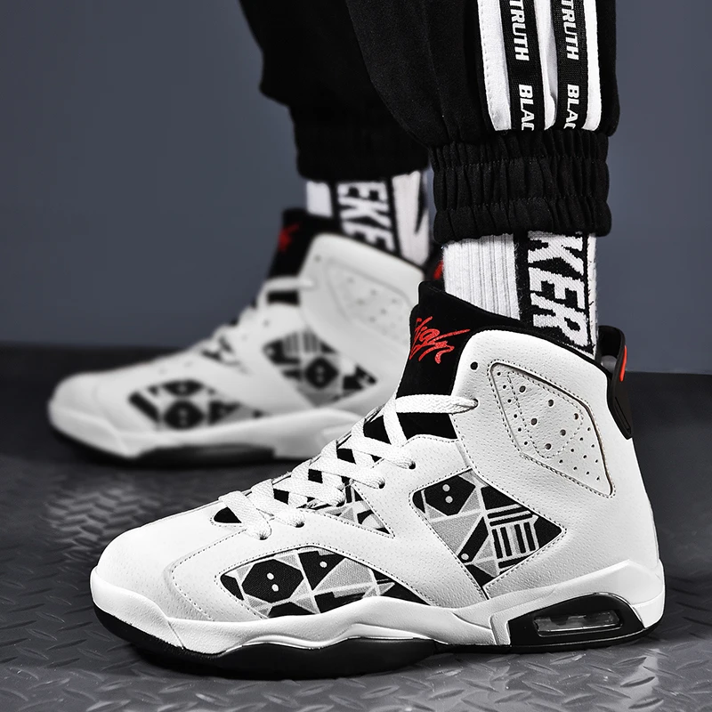 

Classic Couple Wearable Basketball Shoes Mens High-top Air Cushion Sneakers Women Autumn Male Basketball Training Shoes