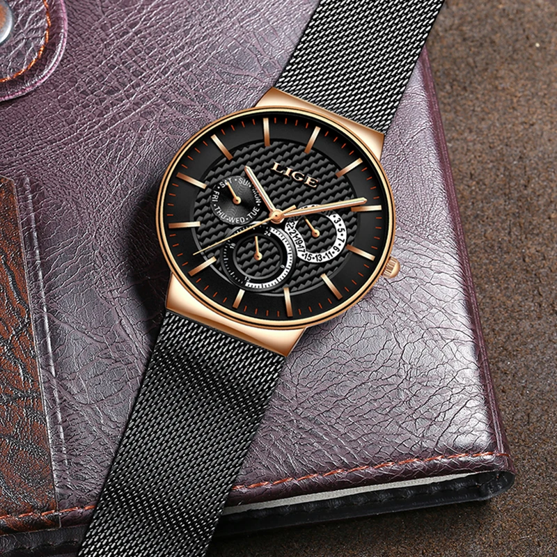 Женские часы из нержавеющей стали ультра-тонкие водонепроницаемые LIGE брендовые