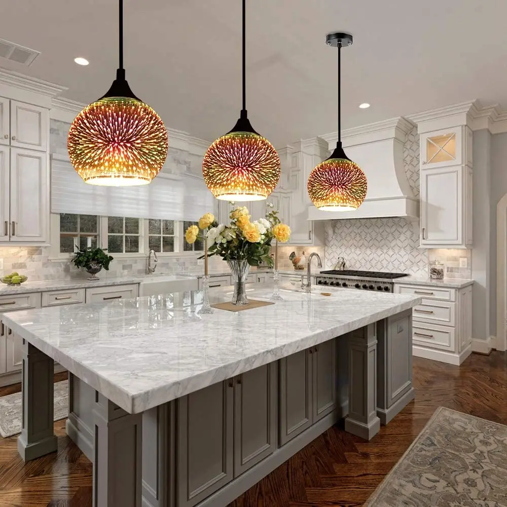 Современная витражная люстра с 3 шариками 3D фейерверк звездное небо 110 В 220 лампа