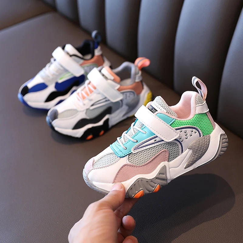 

Детская спортивная обувь кроссовки для мальчиков и детей, из Искусственной ПУ-кожи, с сеткой в стиле пэчворк бег тренер теннис на застежке-л...