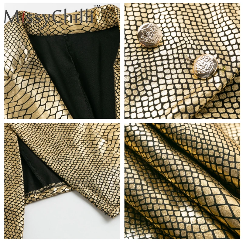 Женское Короткое облегающее платье MissyChilli золотистое со змеиным принтом с v