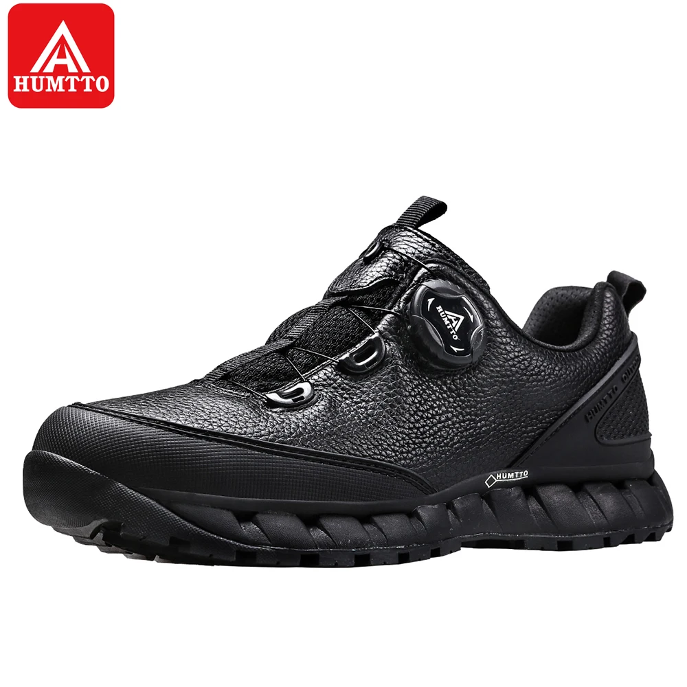 Humtto Outdoor Camping Hiking Shoes for Mens Black/Blue Anti-skid Waterproof Leather Trekking Men Boots Trend Sports Sneakers