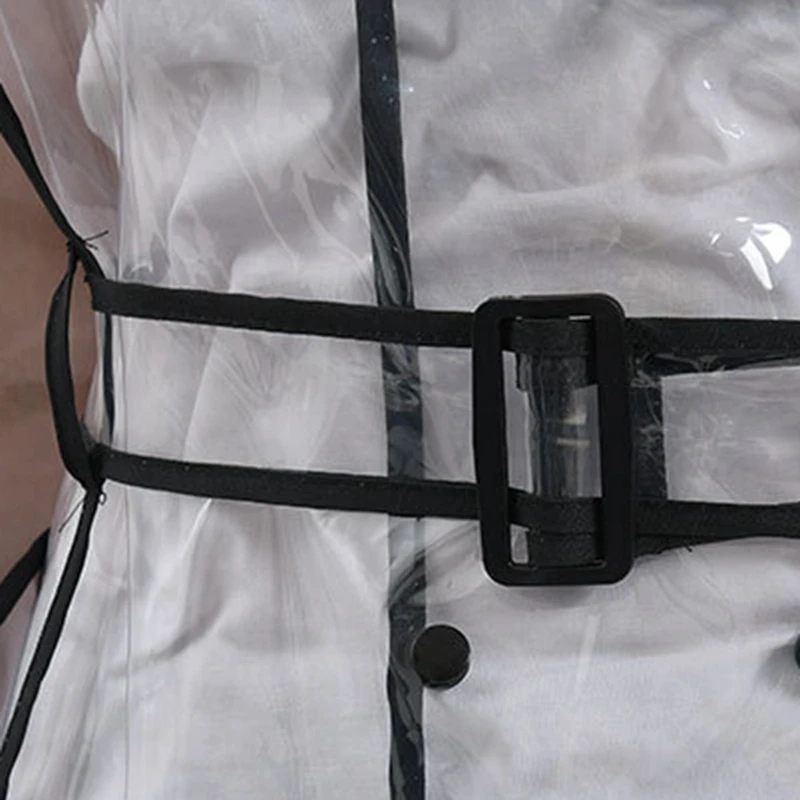 Женский прозрачный дождевик с поясом водонепроницаемая куртка прозрачное