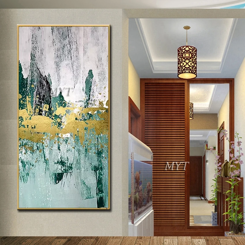 100% Hand Painted Wall Art Paintings Abstract White Gold Foil Oil Painting Hangings Decor Canvas Free Shipping | Дом и сад