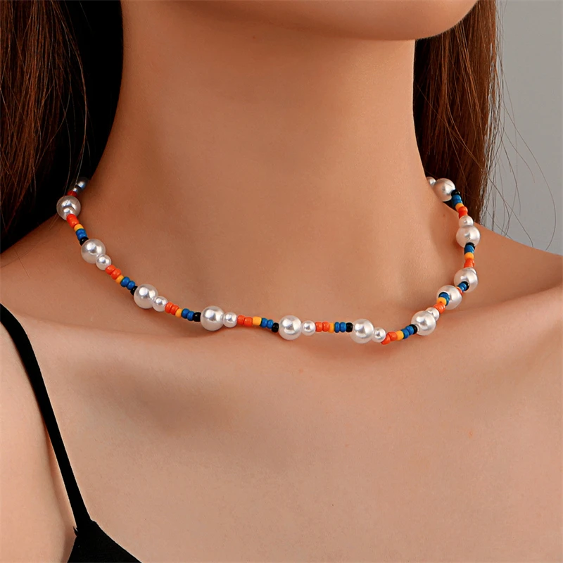 

Bohemian Style Creative Half-Sided Colored Soft Pottery Half-Sided Transparent Imitation Crystal Gravel Necklace Women's Jewelry