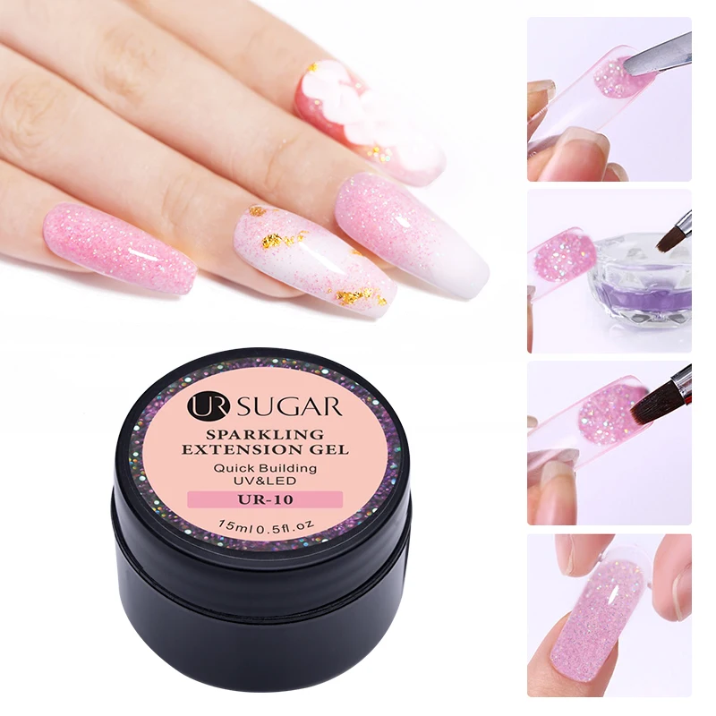 UR SUGAR 15мл гель для наращивания ногтей из полиэстера с глиттером и термоэффектом для французского маникюра, увеличение ногтей на кончиках пальцев своими силами.