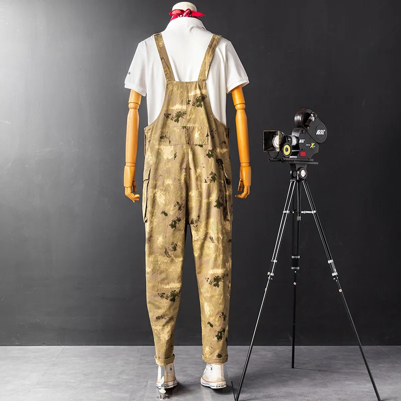 Vintage Men Camouflage Cargo Pants Street Hip Hop Loose Fit Straight Overalls Multi-Pockets Club Jean Jumpsuits Male S-2XL