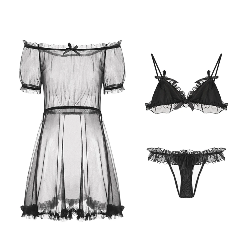 3 шт. женское платье сексуальная одежда для сна прозрачная Соблазнительная